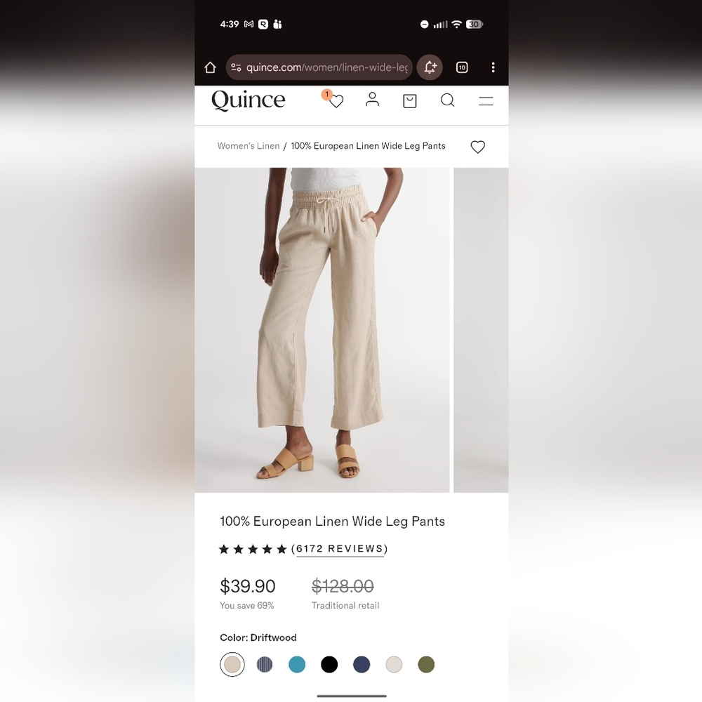 Quince 100% European Linen Wide Leg Pants -Medium